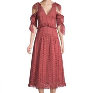 Rebecca Taylor Karina Ruffled Cold-Shoulder Cotton A-Line Eyelet Dress